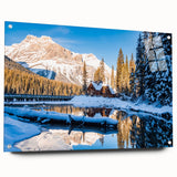 Large abstract wall art in swirling blue and gray tones, printed on acrylic glass, suitable for bedroom or dining room decor.