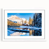 Abstract art print featuring swirling blue and gray tones on a white framed canvas, ideal for dining room decor.