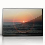 Framed acrylic print of large abstract wall art in vibrant orange and blue tones, ideal for modern art wall decor.