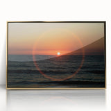 Framed acrylic print of a mid-century modernist abstract design in gold and beige tones.