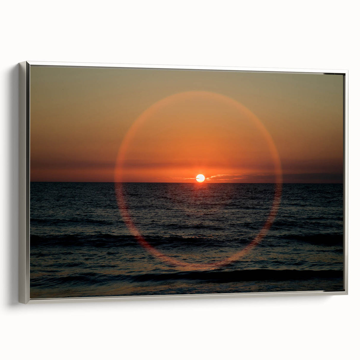 Framed canvas landscape painting featuring a vintage poster style with vibrant colors on a black background.