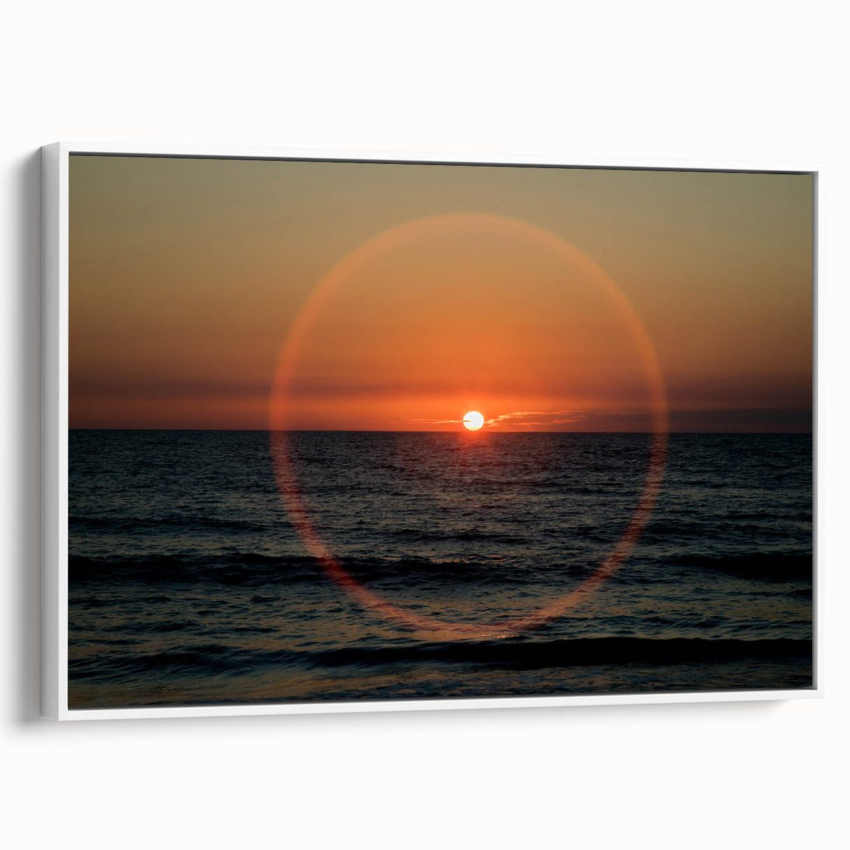 Framed canvas of vintage poster art featuring colorful abstract design on a black background, suitable for living room decor.
