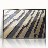 Art deco poster featuring geometric shapes in silver and black tones on acrylic, ideal for modern nursery wall decor.