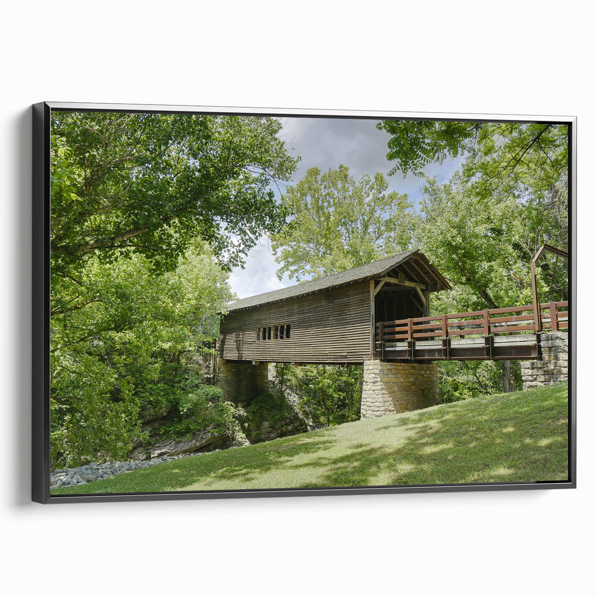 Black and white landscape art painting on framed canvas, featuring a serene mountain scene, ideal for bedroom wall decor.