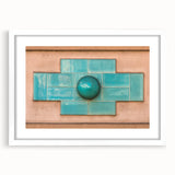 Abstract art print featuring swirling blue and white patterns on a framed canvas, suitable for dining room decor.