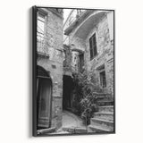 Black and white landscape painting on framed canvas, featuring a serene tree line, ideal for bedroom wall art.