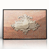 Large abstract wall art in mid-century modernist style, featuring swirling blue and gray tones on a framed acrylic print.