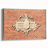 Framed canvas featuring a vintage landscape art painting with colorful elements on a black background.