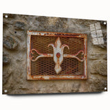 Large abstract wall art on acrylic glass, featuring swirling blue and grey tones, suitable for bedroom or dining room decor.