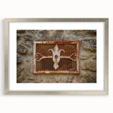 Textured abstract art print in muted gray and blue tones on framed canvas, suited for bedroom art.