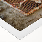 Art deco poster featuring geometric patterns in gold and black on rolled canvas, suitable as dining room wall art.