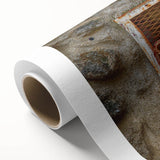 Art Deco poster of geometric patterns in gold and teal on rolled canvas, suitable for nursery wall art or dining room decor.