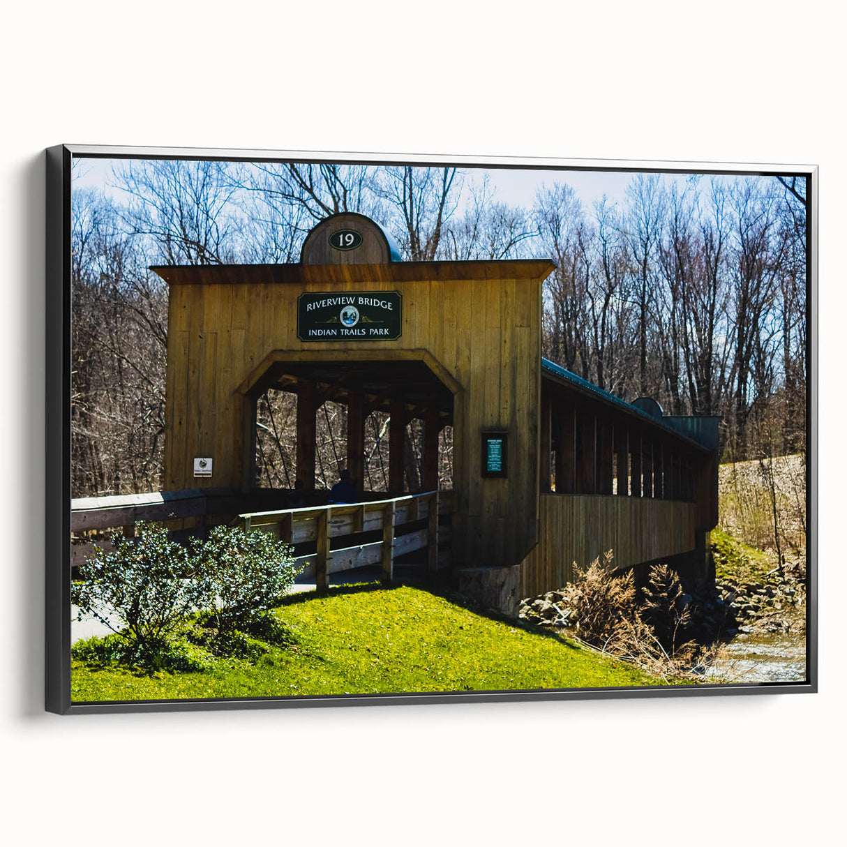 Framed canvas of a black and white vintage landscape painting, ideal for bedroom wall art.