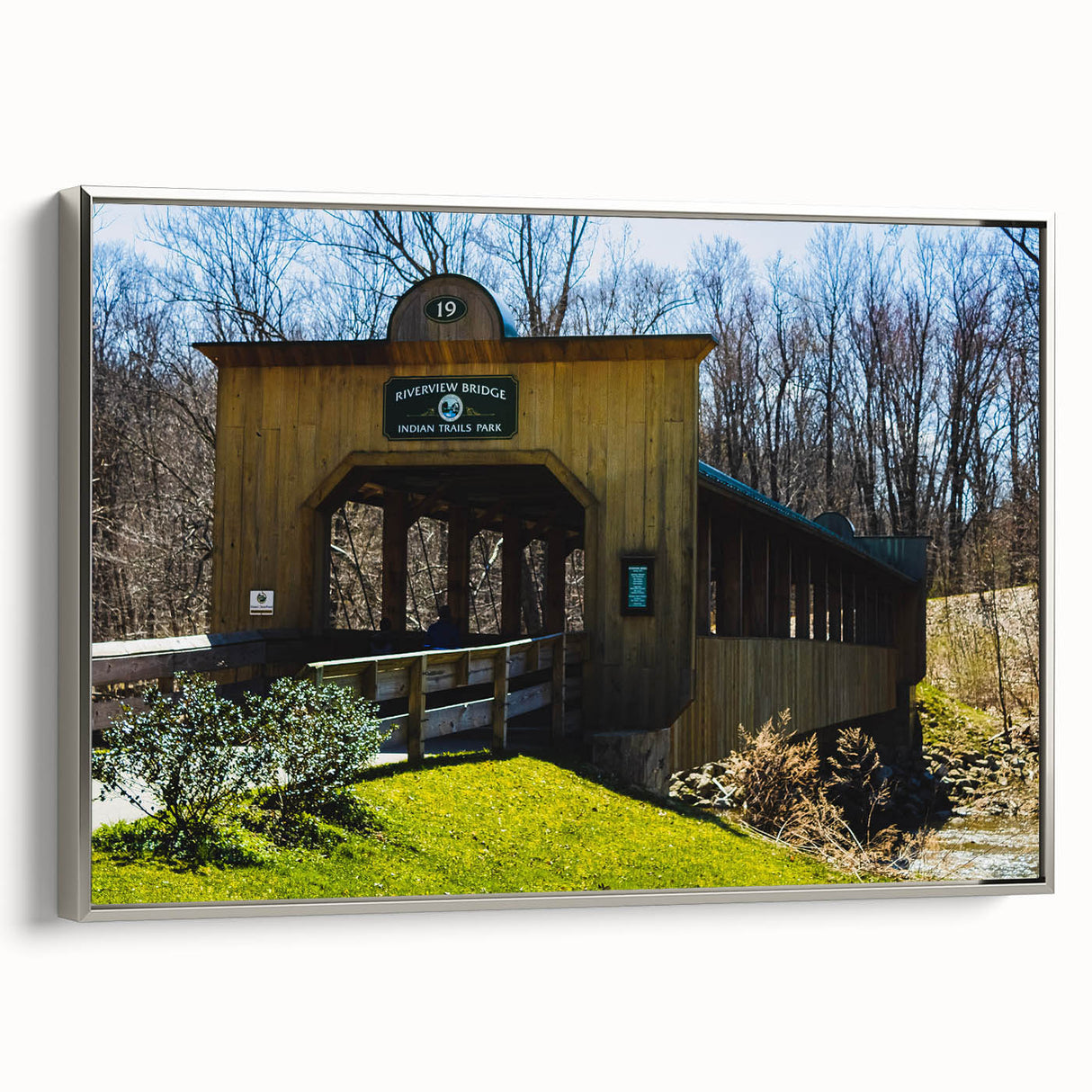 Landscape art painting on framed canvas depicting a colorful vintage scene.