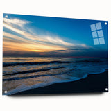 Acrylic glass print of a large abstract design in blue and green tones, suitable for bedroom or dining room decor.