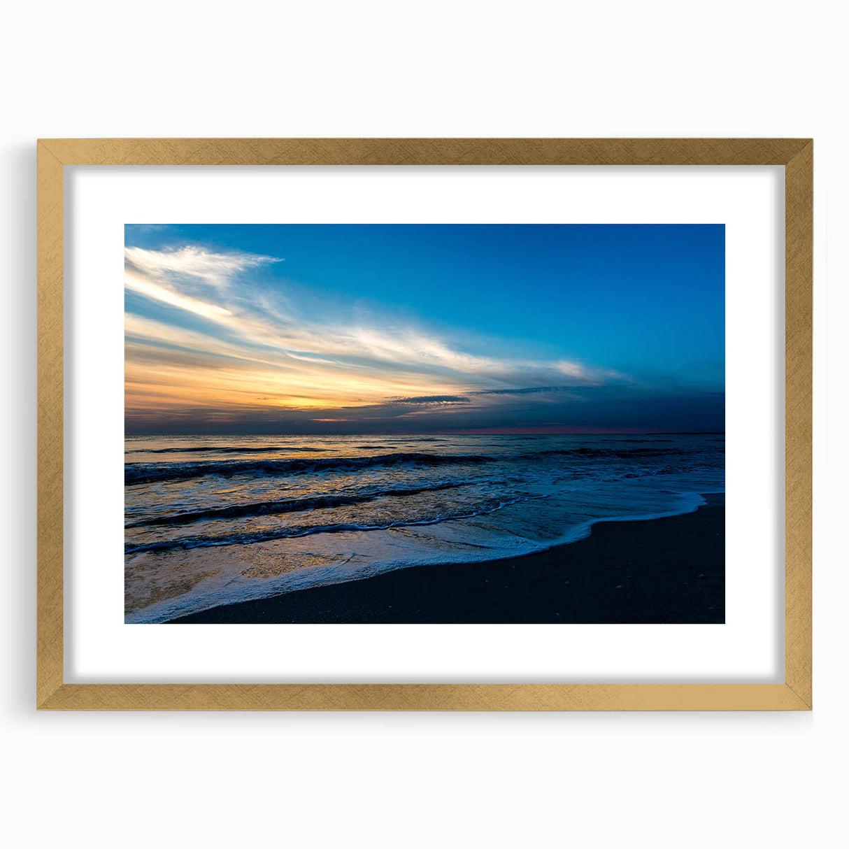 Extra large abstract art print with textured swirls in neutral tones, framed in gold, suitable for living room decor.