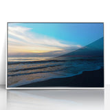 Art deco poster featuring geometric patterns in black and gold on a white acrylic framed print.