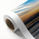 Art Deco poster of a stylized sunburst in gold and teal on rolled canvas, ideal for nursery wall art.