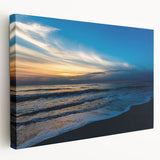 Large abstract painting on stretched canvas featuring swirling blue and white patterns, ideal for kitchen wall art.