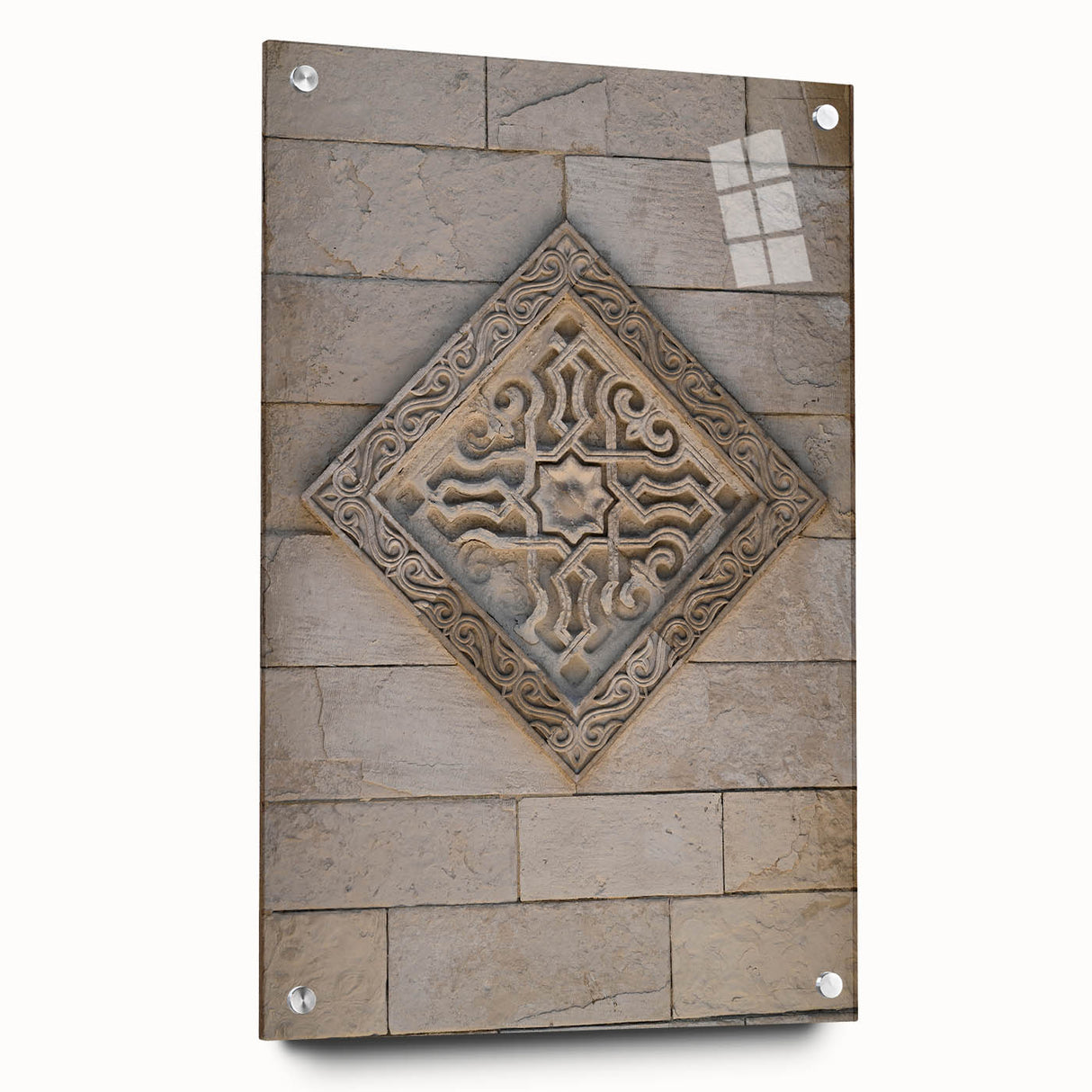 Large abstract wall art on acrylic glass, featuring swirling blue and grey patterns.