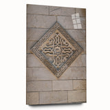 Large abstract wall art in vibrant blues and reds on acrylic glass, suitable for bedroom or dining room decor.