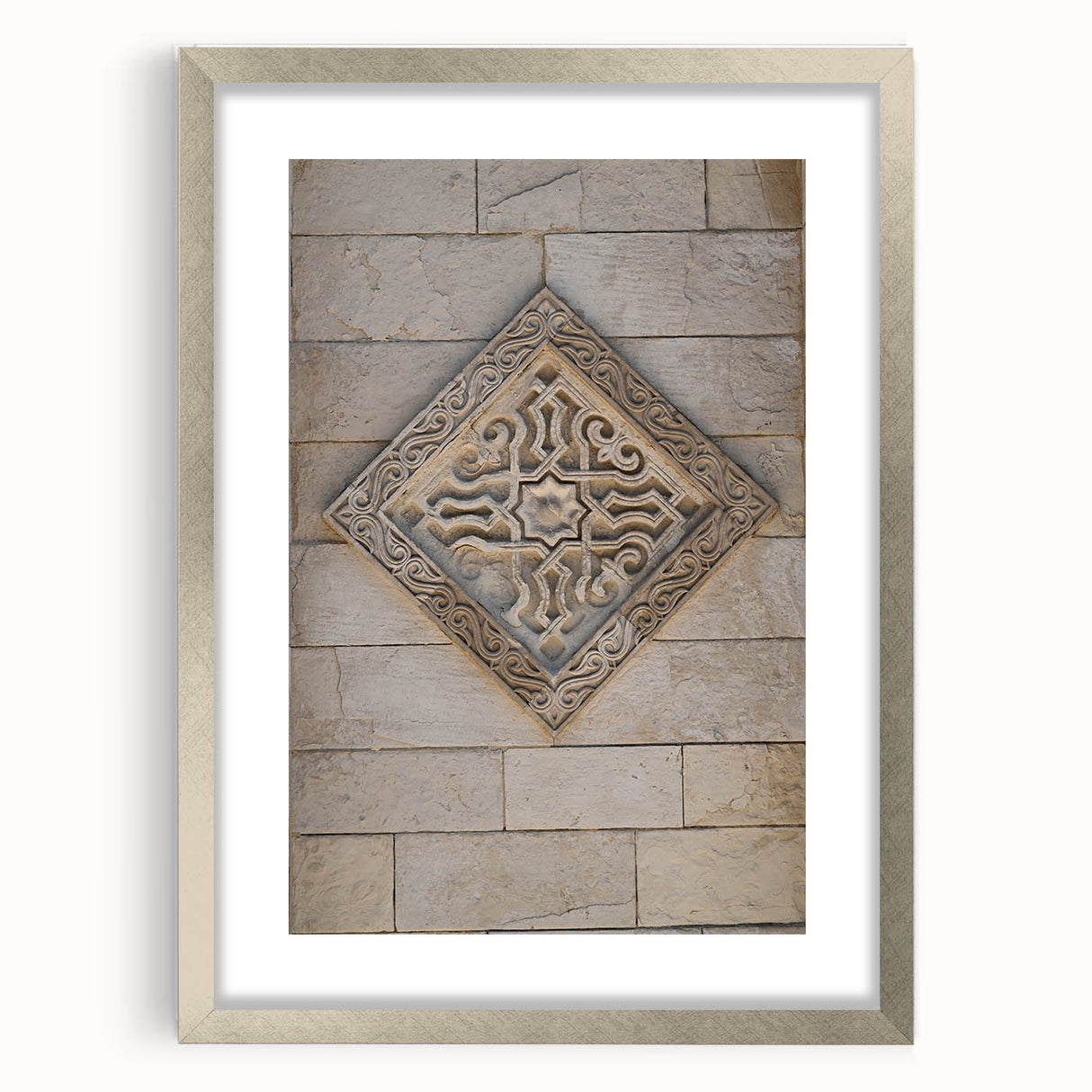 Textured abstract art print in muted gray and blue tones on framed canvas, ideal for modern bedroom ambiance.