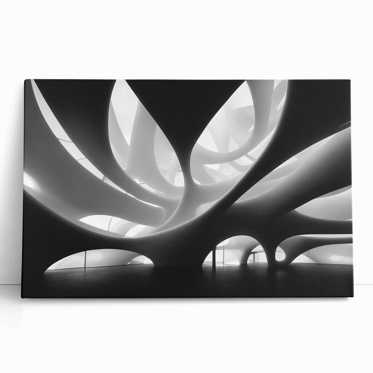Large black and white photo of a cityscape on stretched canvas, ideal for kitchen wall art or bedroom decor.