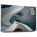 Large abstract wall art in acrylic featuring swirling blue and white patterns, ideal for modern bedroom or dining room decor.