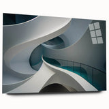 Large abstract wall art in vibrant blue and orange tones on acrylic glass, ideal for bedroom or dining room decor.