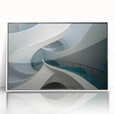 Framed acrylic print of a mid-century modernist style large art print featuring abstract geometric shapes in neutral tones.