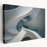 Large abstract painting on stretched canvas featuring swirling blue and white patterns, ideal for kitchen wall art.