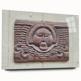 Large abstract wall art on acrylic glass featuring swirling blue and white patterns.