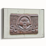 Framed canvas of a vintage landscape painting featuring a mountainous scene in muted earth tones, ideal for office decor.