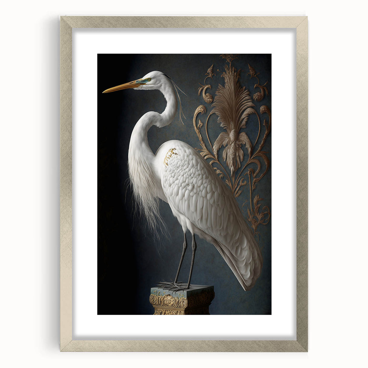 Elegant silver frame with a white mat showcasing a vibrant landscape artwork. The frame's sleek design enhances the art's colors, ideal for modern decor.