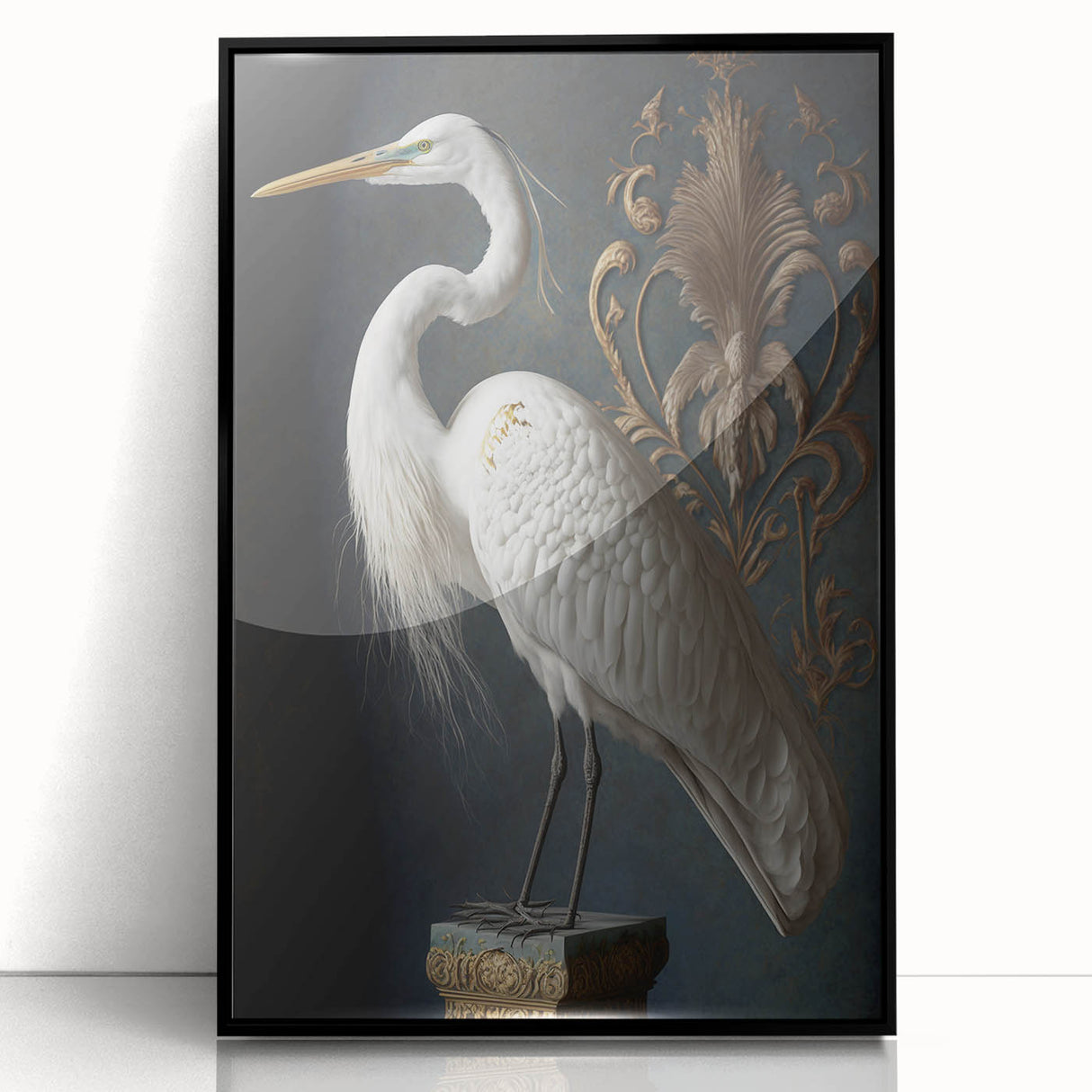 Framed acrylic artwork displaying a modern black design, showcasing sharp lines and a sleek finish, ideal for contemporary home decor. Perfect for enhancing living spaces.