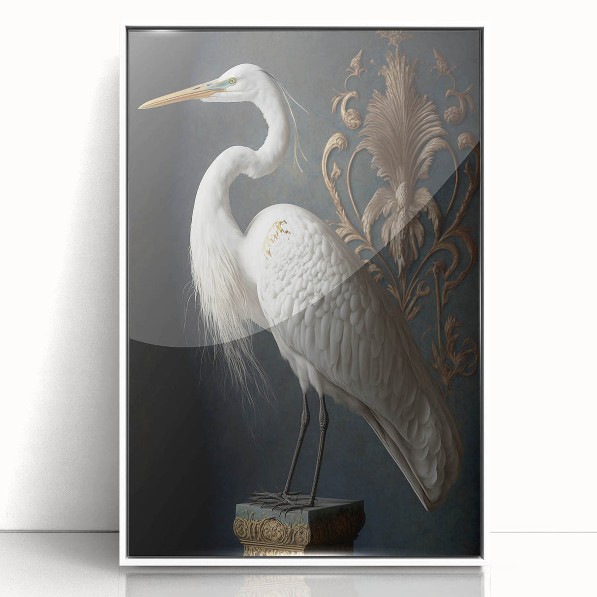 Framed acrylic print showcasing a vibrant abstract design with bold colors, presented in a sleek white frame, ideal for modern home decor and art enthusiasts.