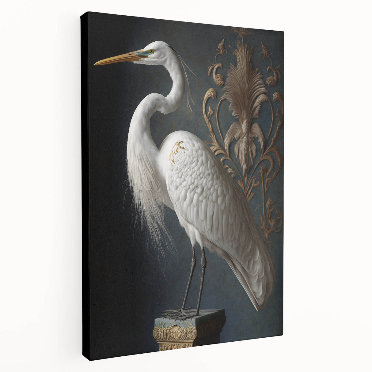 Stretched canvas print showcasing a vibrant landscape scene with rich colors and fine details, viewed from the side to highlight the depth and texture, perfect for home decor.
