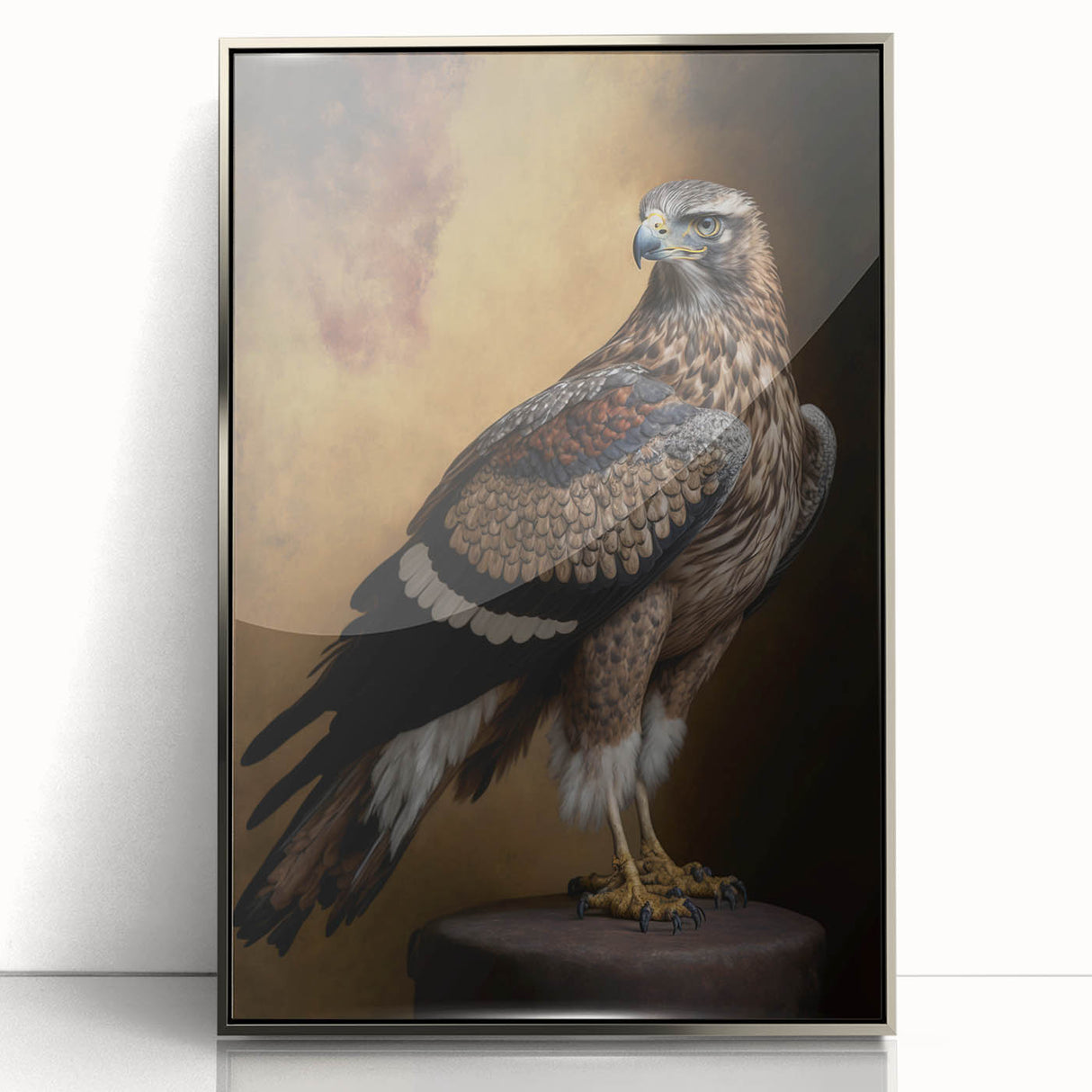 Framed acrylic artwork showcasing a sleek silver front view, highlighting modern design elements and vibrant colors, ideal for contemporary home decor.