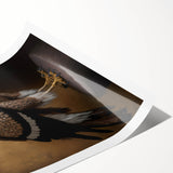 Rolled print showcasing a vibrant abstract landscape design, featuring rich colors and intricate details, securely packaged in a durable cardboard tube for easy transport.