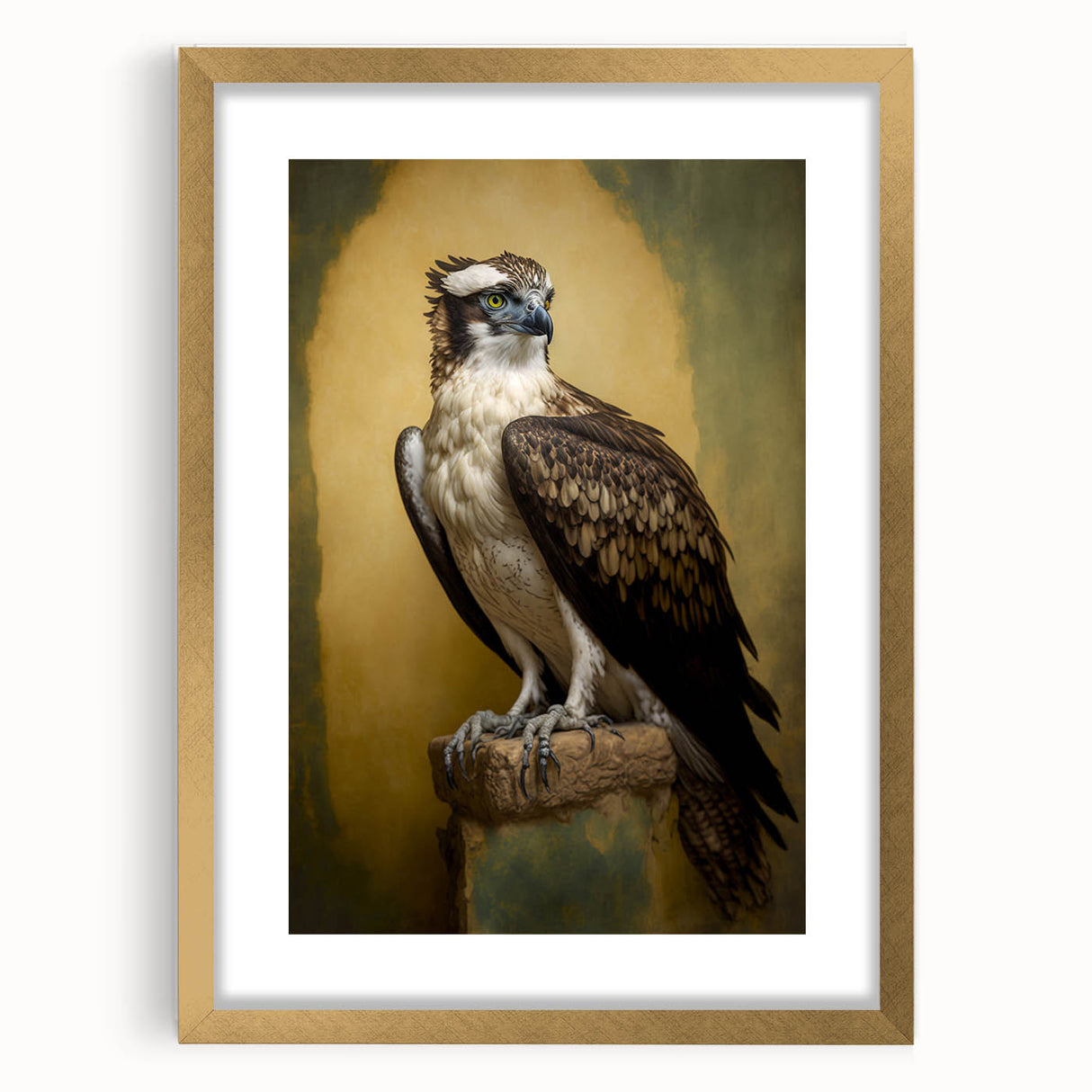 Elegant gold-framed artwork featuring a stylish mat, displayed in a front view. Perfect for enhancing modern home decor or gallery settings, adding a touch of sophistication.