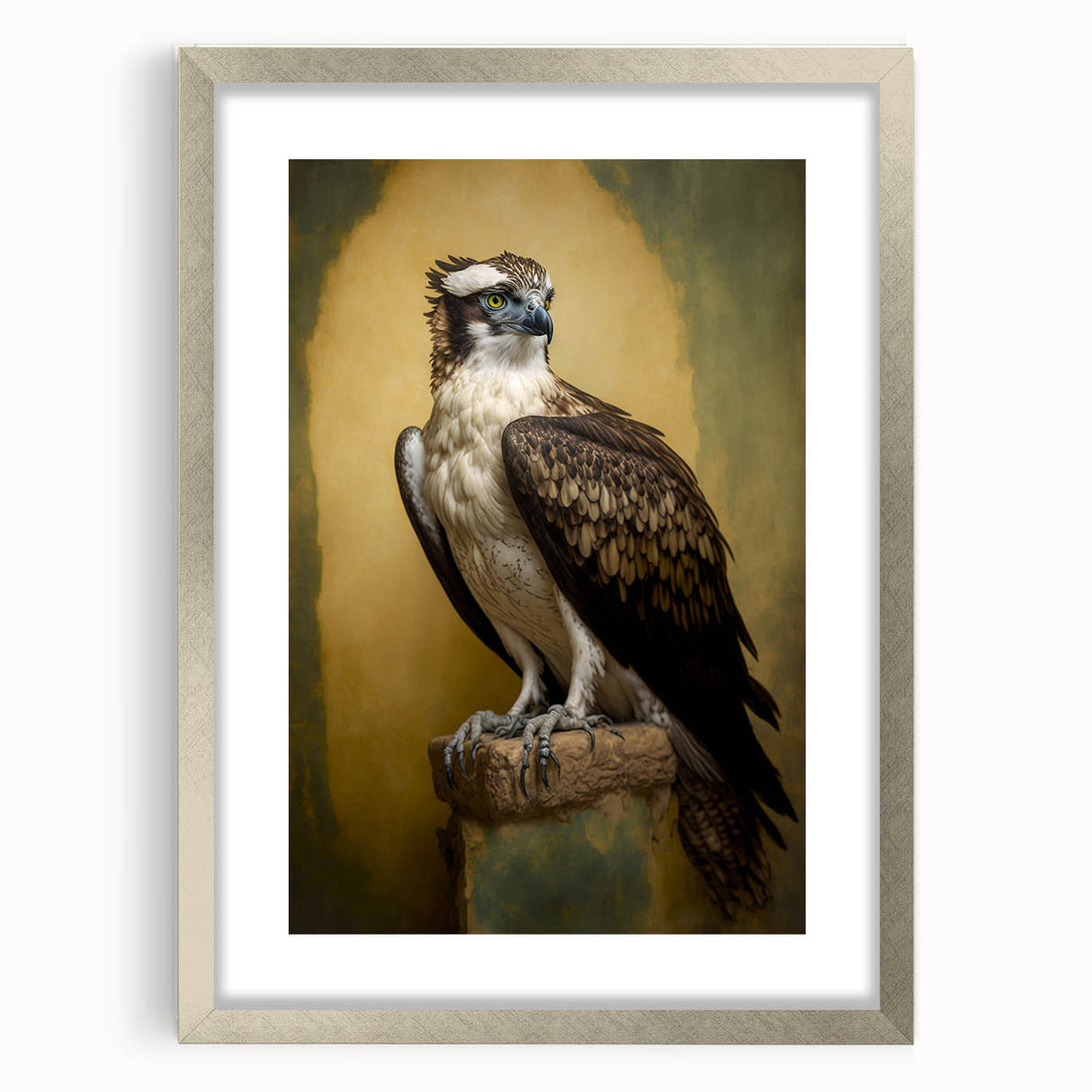 Silver frame with a mat, showcasing an elegant front view, ideal for displaying artwork or photographs. Perfect for home decor or gallery settings.