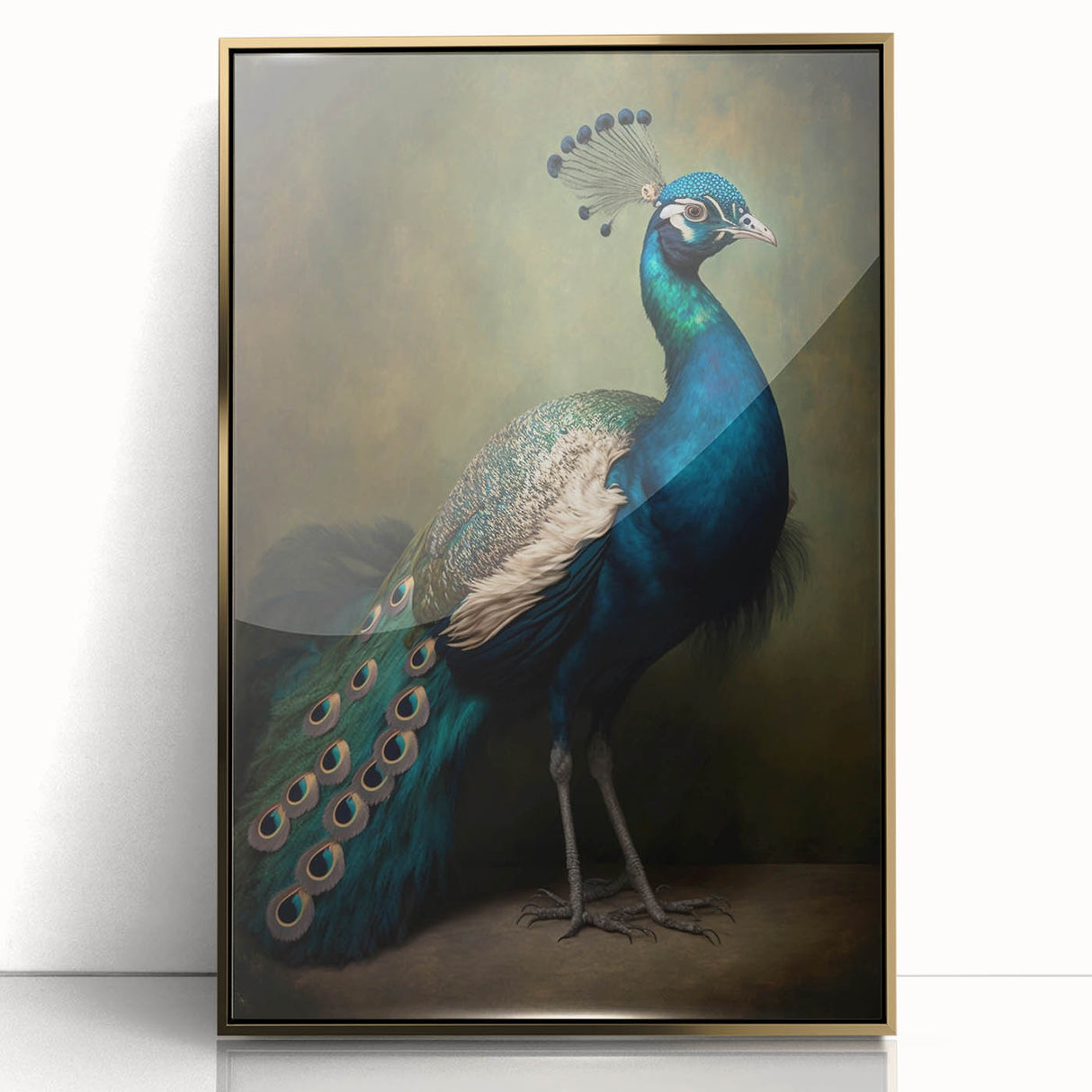Framed acrylic artwork displaying a striking gold abstract design, set against a sleek black background. Ideal for modern home décor and art enthusiasts.