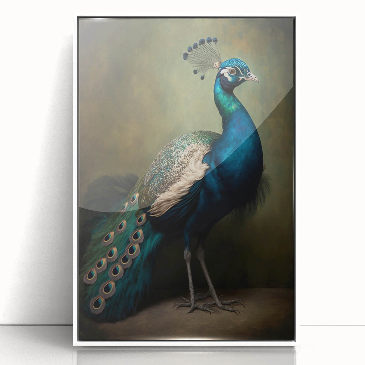 Framed acrylic art piece showcasing a vibrant abstract design in shades of blue and orange, positioned in front view against a clean white backdrop, ideal for modern home decor.