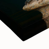 Close-up of a stretched canvas print showcasing vibrant African tribal wall art with intricate patterns and textures, ideal for enhancing living spaces.