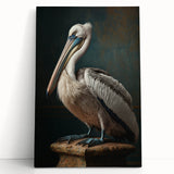 Stretched canvas print featuring a vibrant abstract landscape design, leaning against a white wall, showcasing rich colors and texture, ideal for modern home decor.