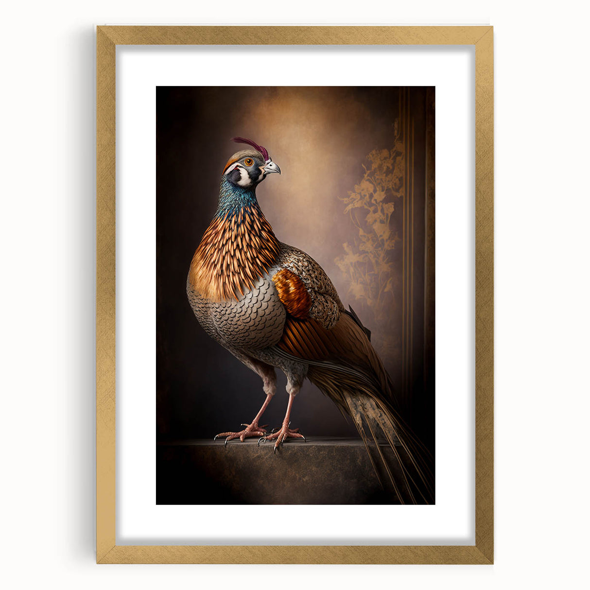 Elegant gold-framed artwork with a white mat, showcasing a vibrant landscape painting. Ideal for home decor, enhancing living spaces with sophistication and style.