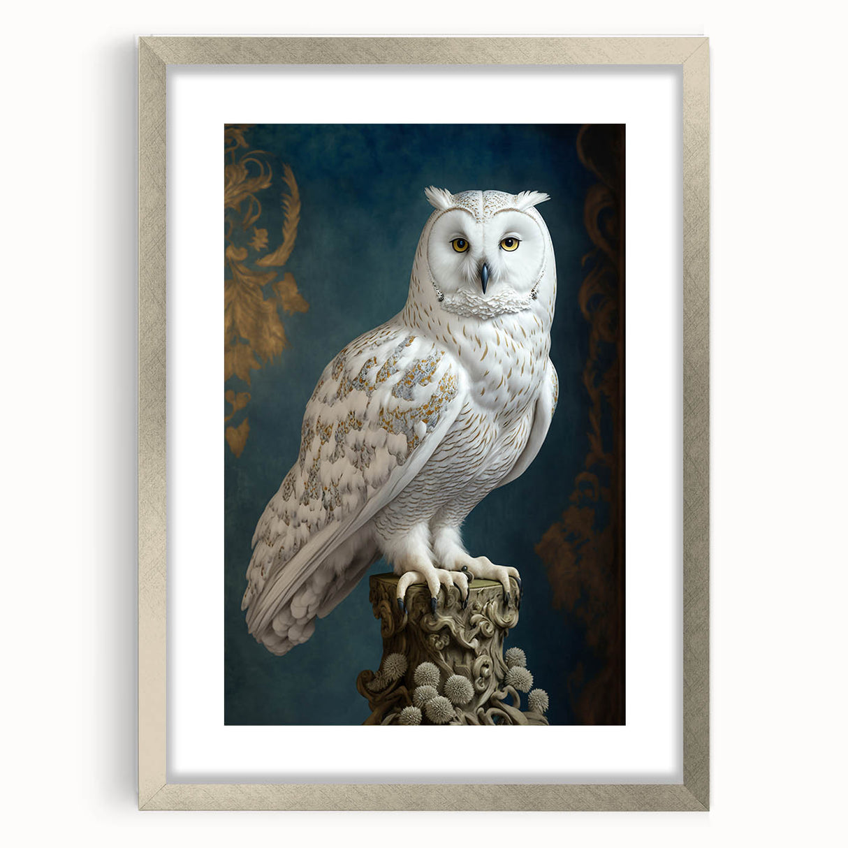 Silver-framed photo frame with a white mat, showcasing a front view that highlights its sleek design, perfect for displaying artwork or photographs.