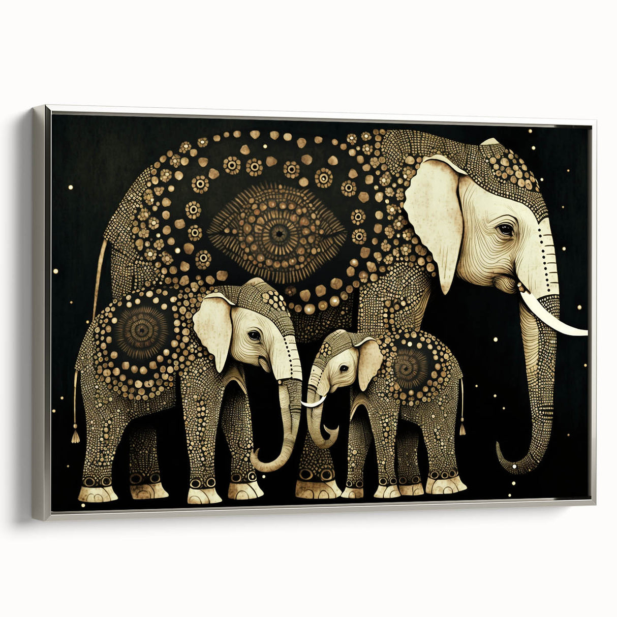 Framed canvas print showcasing a modern abstract landscape in vibrant colors, featuring a sleek silver frame and side view that highlights its elegant design, perfect for home decor.