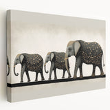 Stretched canvas print showcasing vibrant abstract art in vivid blue and orange hues, displayed from a side view, emphasizing its textured surface and depth.