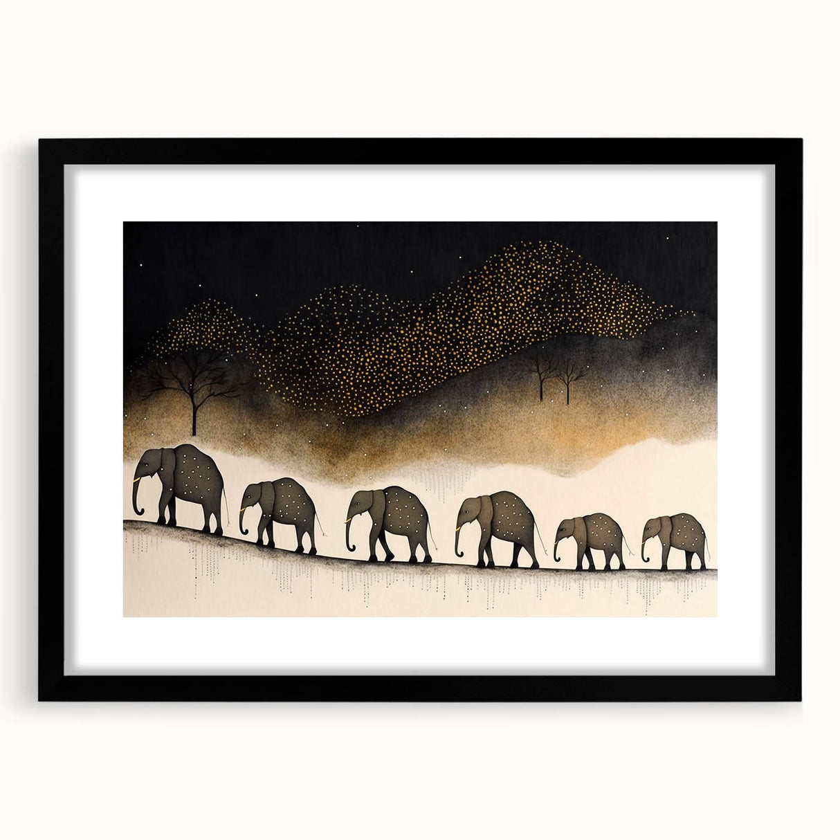Black picture frame with a white mat, showcasing a vibrant artwork. The frame features a sleek design, ideal for modern decor, enhancing any gallery wall.